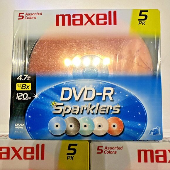 3 pkg DVD-R Sparklers Maxell 5 CD each 15 Total 5 assorted Colors 120 min 4.7 GB - Picture 3 of 5